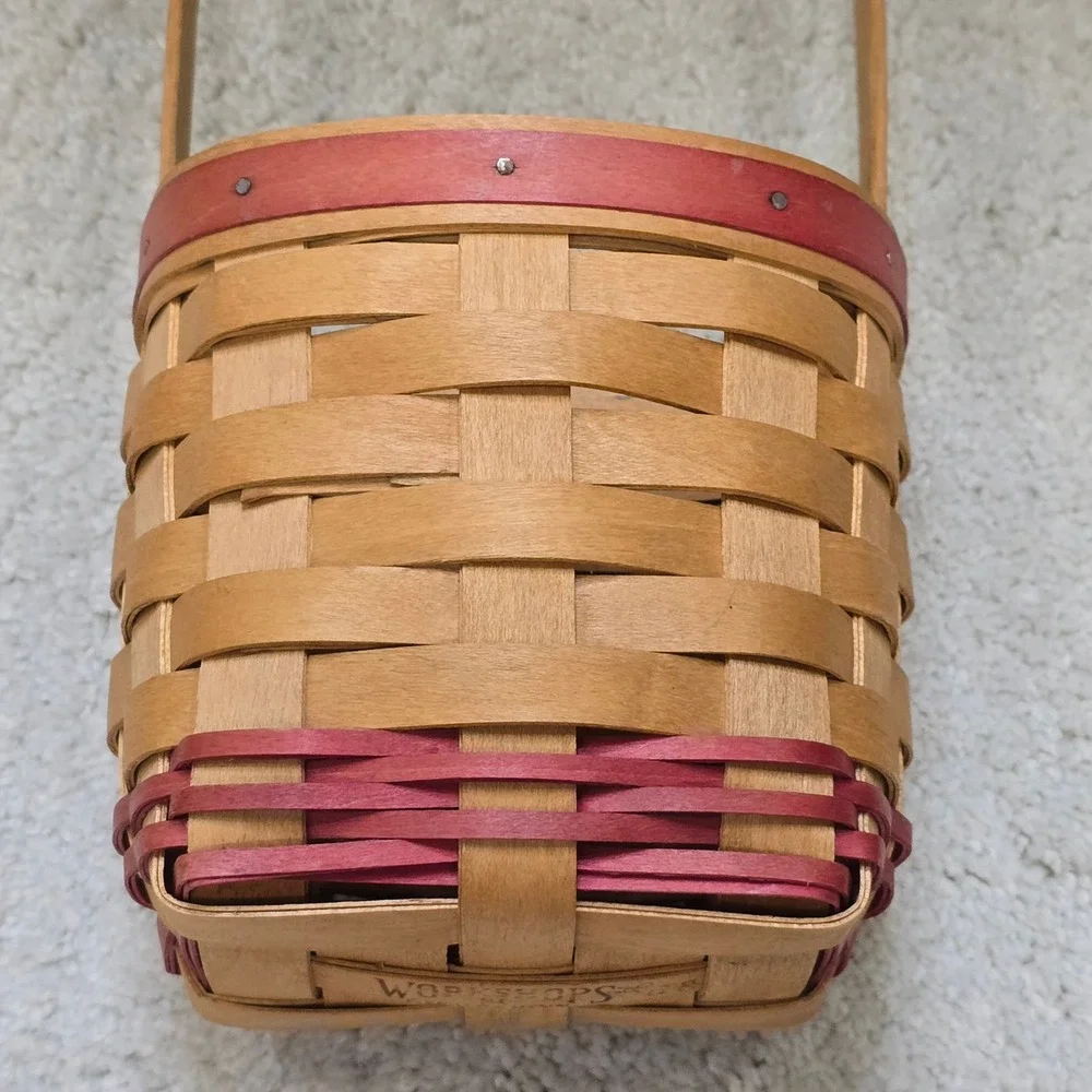 Vintage Workshops of Gerald E Henn Handwoven Wood Basket Red Trim Small Accent
